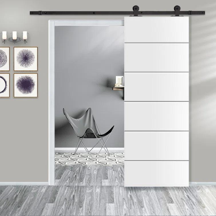 Calhome 80'' Hollow Paneled Primed with Installation Hardware Kit Barn Door
