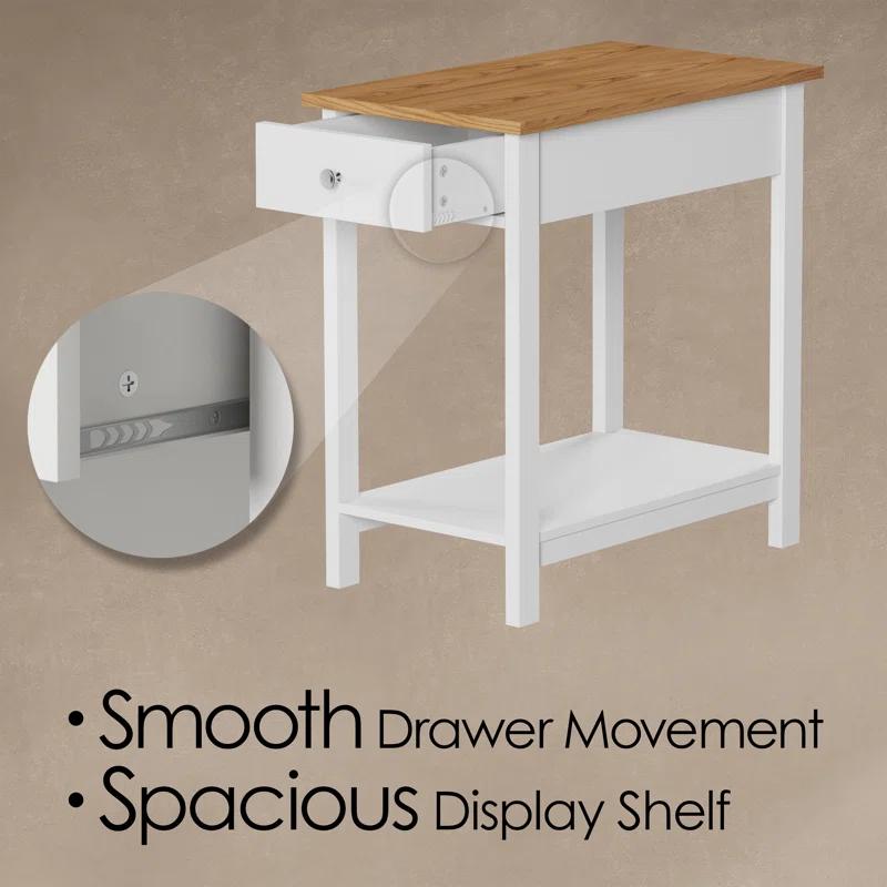 Lavish Home Small Side Table with Drawer - Nightstand with Shelf for Bedroom or Dorm - Narrow End Table for Living Room or Entryway