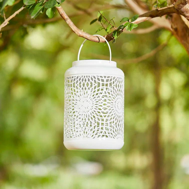 Winston Porter 8.75"H Metal Cutout Solar Powered Outdoor Hanging Lantern