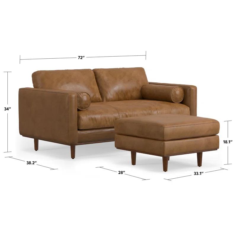 Simpli Home Morrison  Sofa and Ottoman Set in Genuine Leather