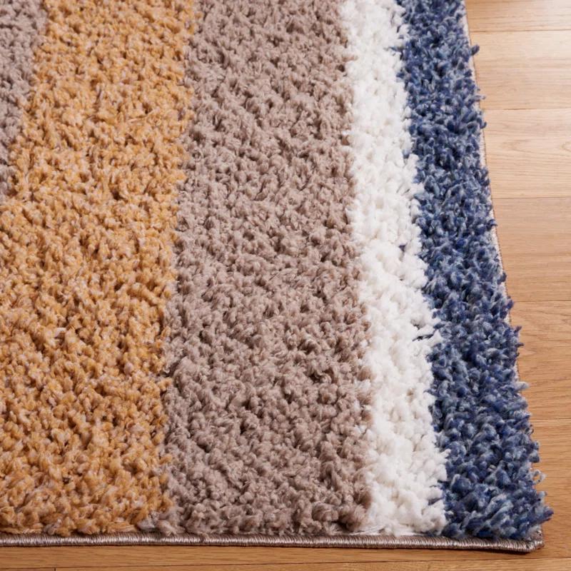 Highland Dunes Calico Shag Performance Striped Rug