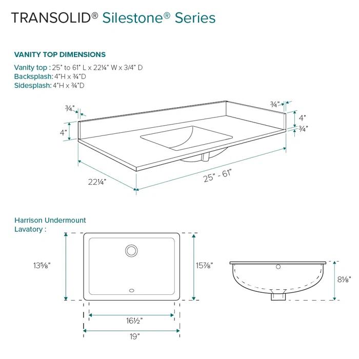 Transolid 49'' Quartz Single Bathroom Vanity Top with Sink