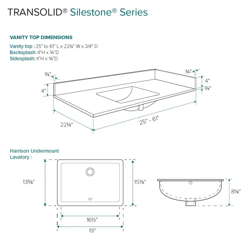 Transolid 49'' Quartz Single Bathroom Vanity Top with Sink