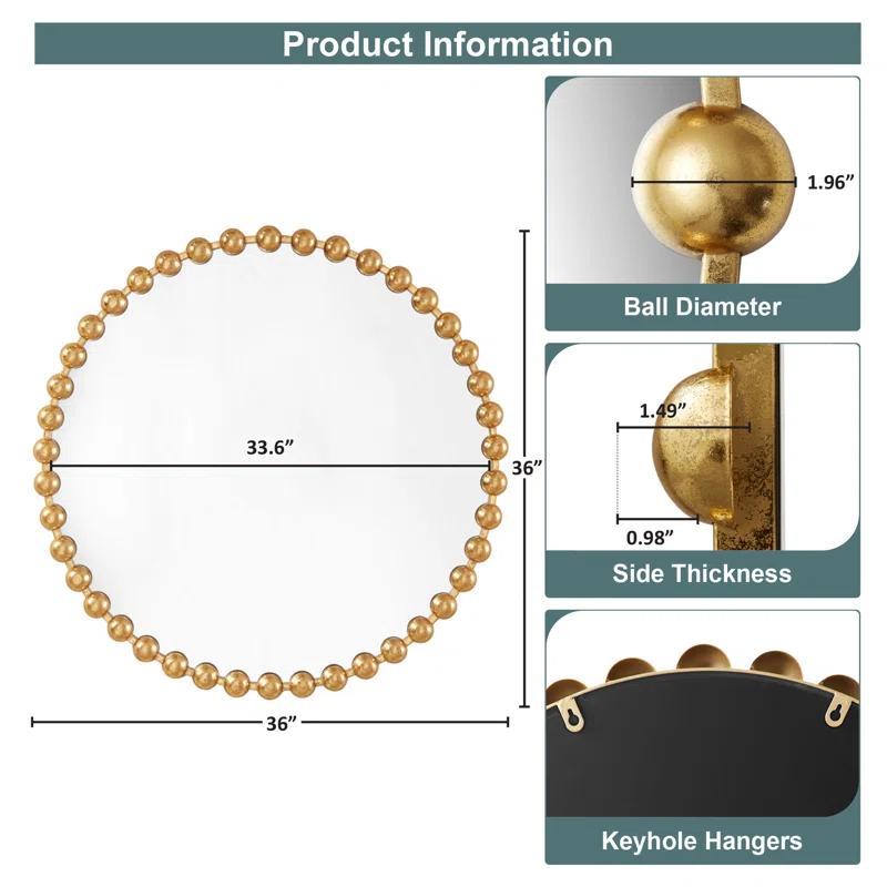 Marlowe Beaded Round Metal Wall Mirror