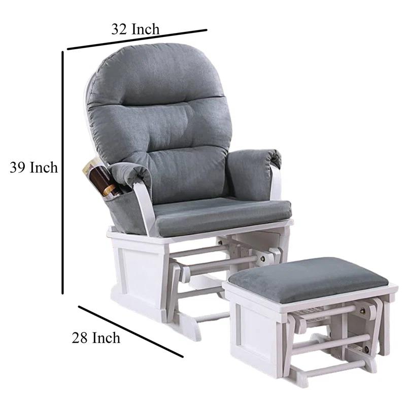Benjara Noni Glider Manual Recliner Chair With Ottoman, Wood,