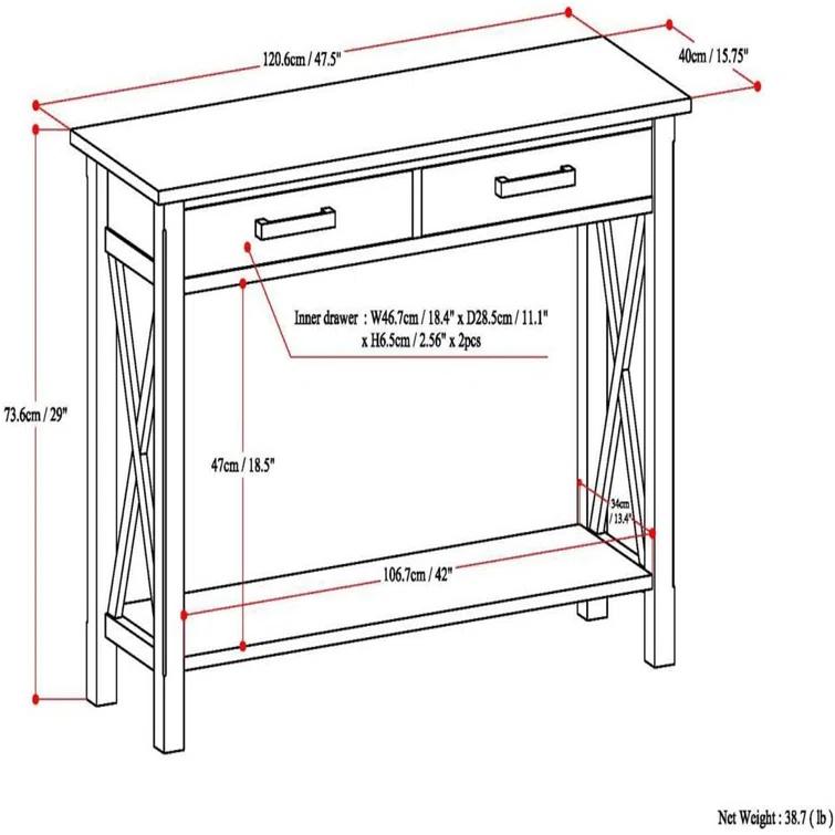 Simpli Home Kitchener 47"W Solid Wood Contemporary Storage Console Table with 2 Drawers and Bottom Storage Shelf