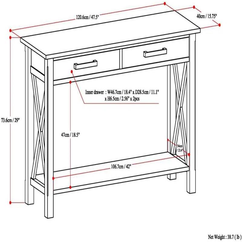 Simpli Home Kitchener 47"W Solid Wood Contemporary Storage Console Table with 2 Drawers and Bottom Storage Shelf