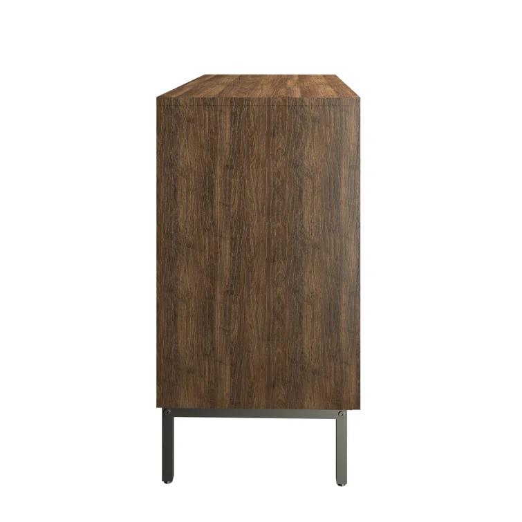 HOMEIBRO Farmhouse 61 in. W Sideboard Buffet Accent Storage Cabinet with Strip Skeleton Door and Adjustable shelves(set of 2)