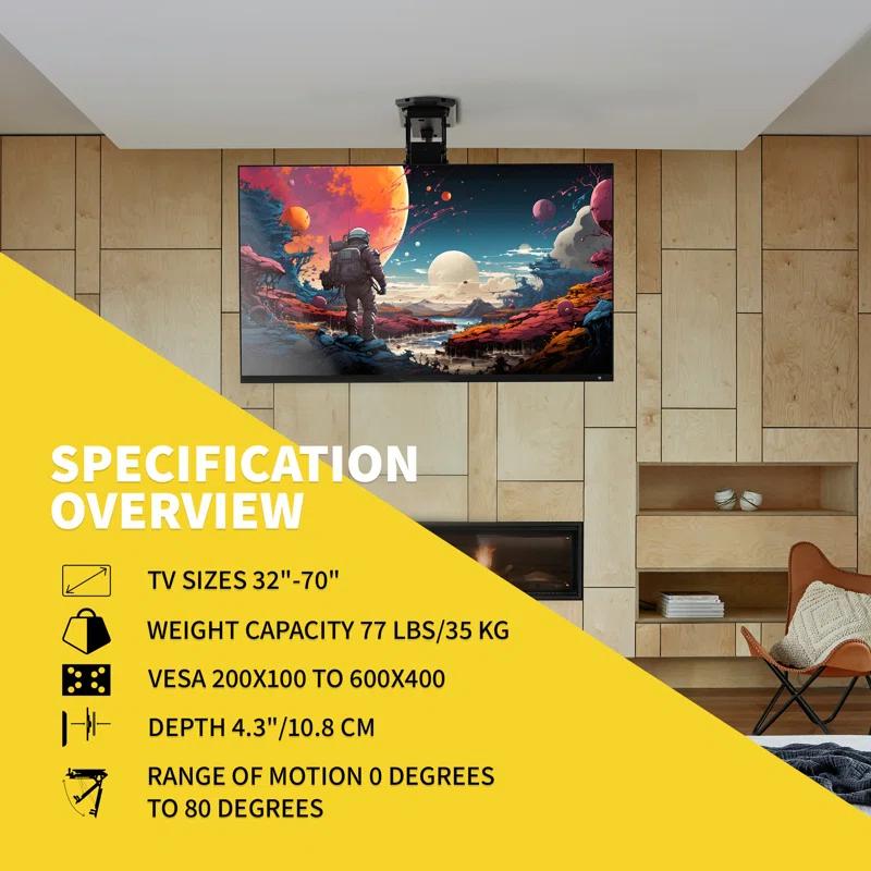 Mount-it Mount-It Black Motorized Ceiling Mount for Screens Holds up to 77 Lb. lbs