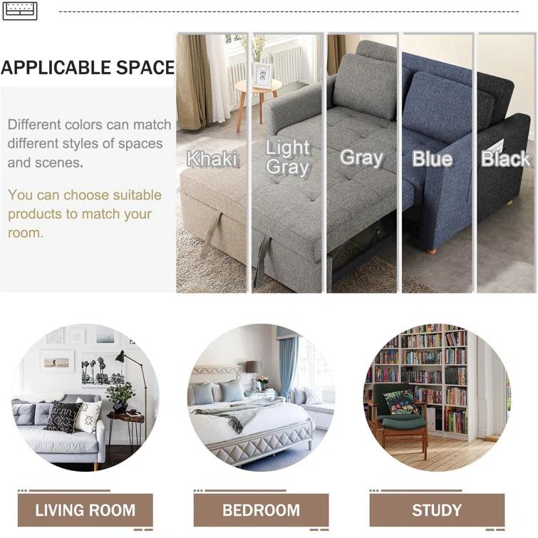 Ebern Designs Meit 49"W Convertible Sleeper Sofa 3-In-1 Reclining Sofa Bed Pull Out Couch Bed