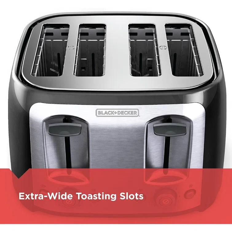 BLACK+DECKER Black & Decker 4-Slice Toaster, Extra Wide Slots, 7 Shade Settings, 1400 Watts, Frozen and Bagel Buttons, Toast Shade Selector, Extra Lift
