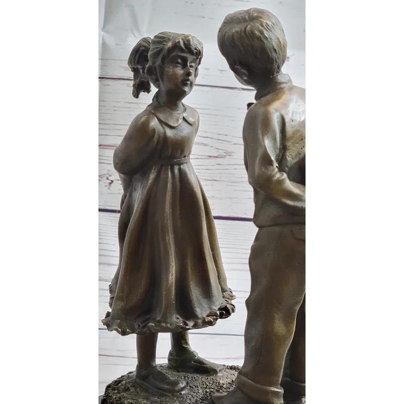Canora Grey Tarrie First Kiss Love Romance Children Bronze Sculpture Figure On Heart Shaped Marble Base