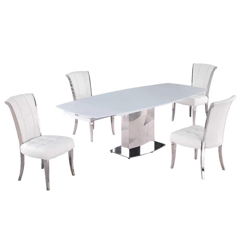 Chintaly Imports Contemporary Extendable White Glass Dining Table