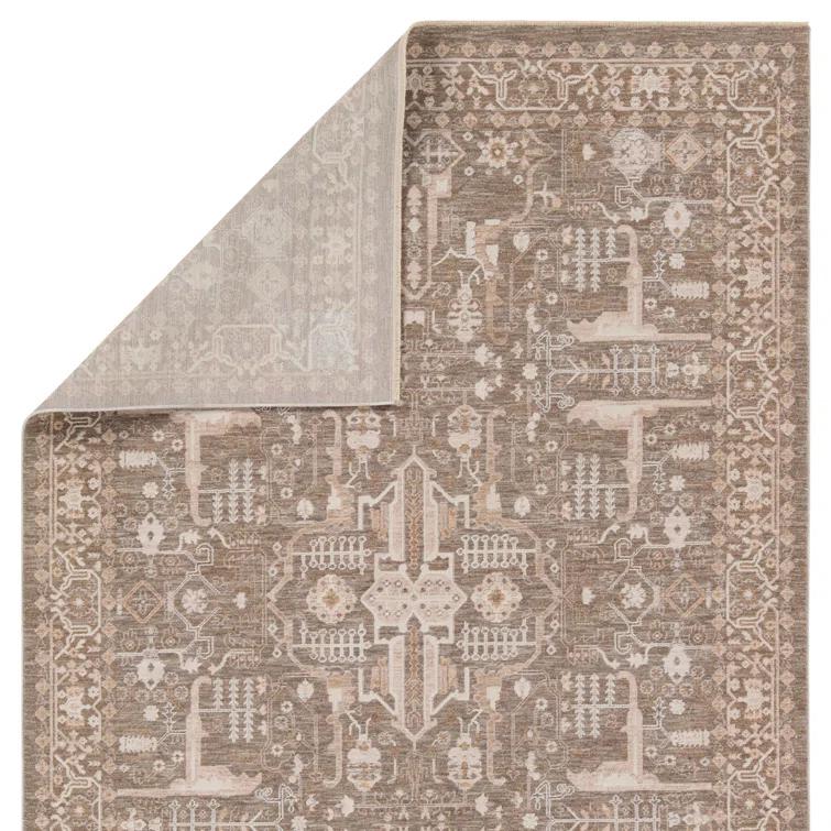 Kerin Oriental Machine Woven Polyester/Polypropylene Area Rug in Taupe/Cream