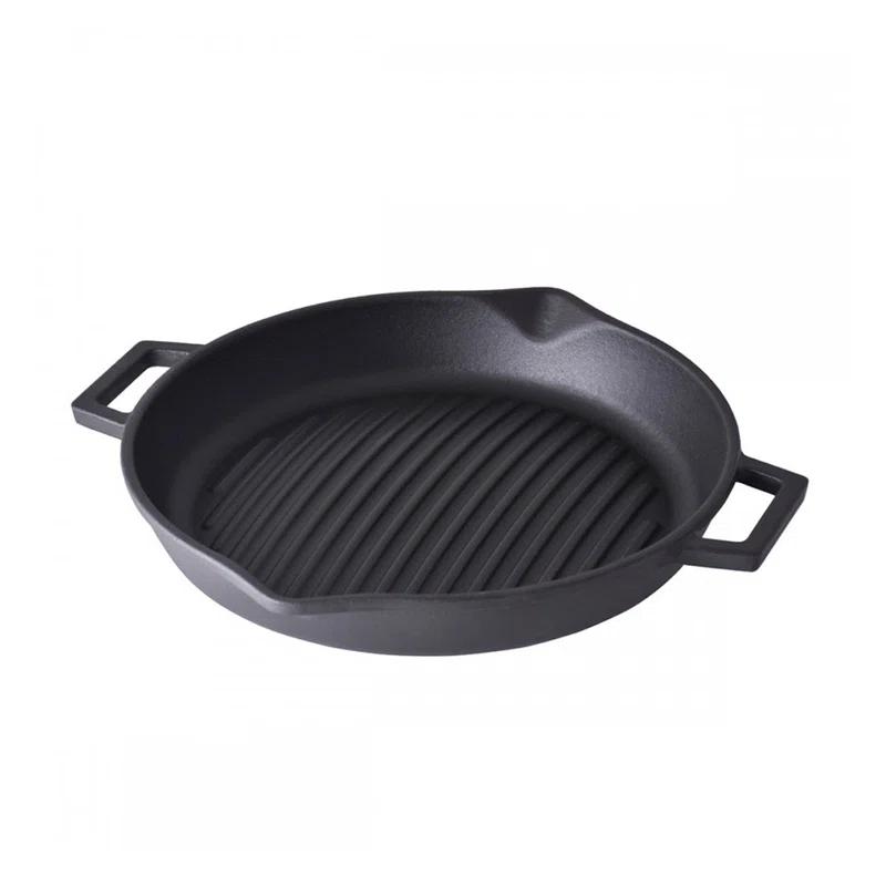 LAVA CAST IRON Lava Enameled Cast Iron Grill Pan 12 inch-Concave-Round with Pour Spouts