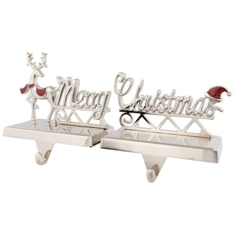Northlight Seasonal 2 Piece Reindeer Merry Christmas Metal Stocking Holder Set