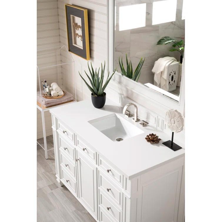 Bright White Plywood Transitional Single Vanity with Veneer Finish
