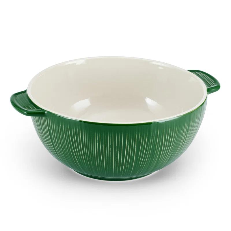 Green Ceramic Textured 2-Piece Serving Bowl Set