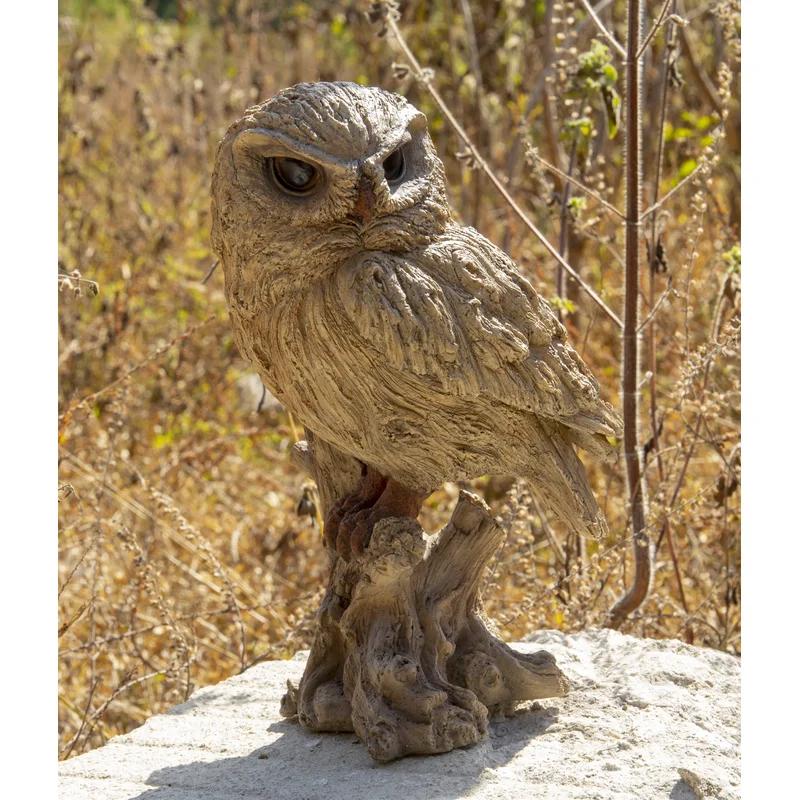 Driftwood Look Trumpet Owl Resin Garden Statue