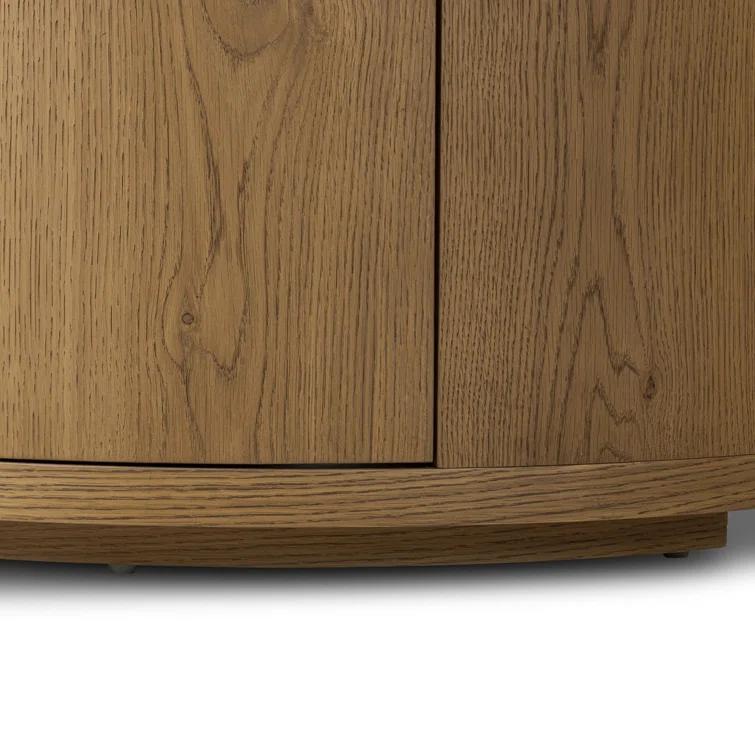 Cream Marble and Oak Veneer Demilune Nightstand with 3 Drawers