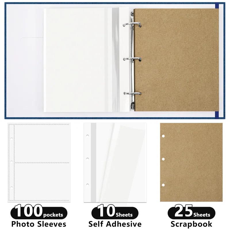 QUALITY FLOORING INC. Photo Album 4X6 100 Pockets, Linen Scrapbook Photo Album, 3 Ring Binder Album With 50 Scrapbook Pages, And 20 Self-Adhesive Pages, Travel Family Wedding