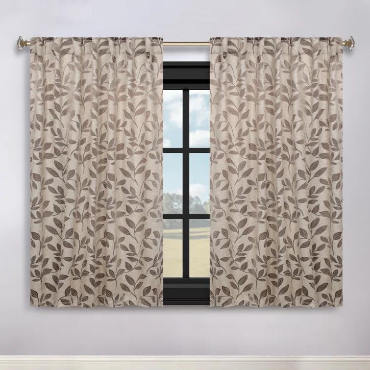 Superior Leaves Machine Washable Room Darkening Blackout Curtains With Back Tabs by Superior (Set of 2)