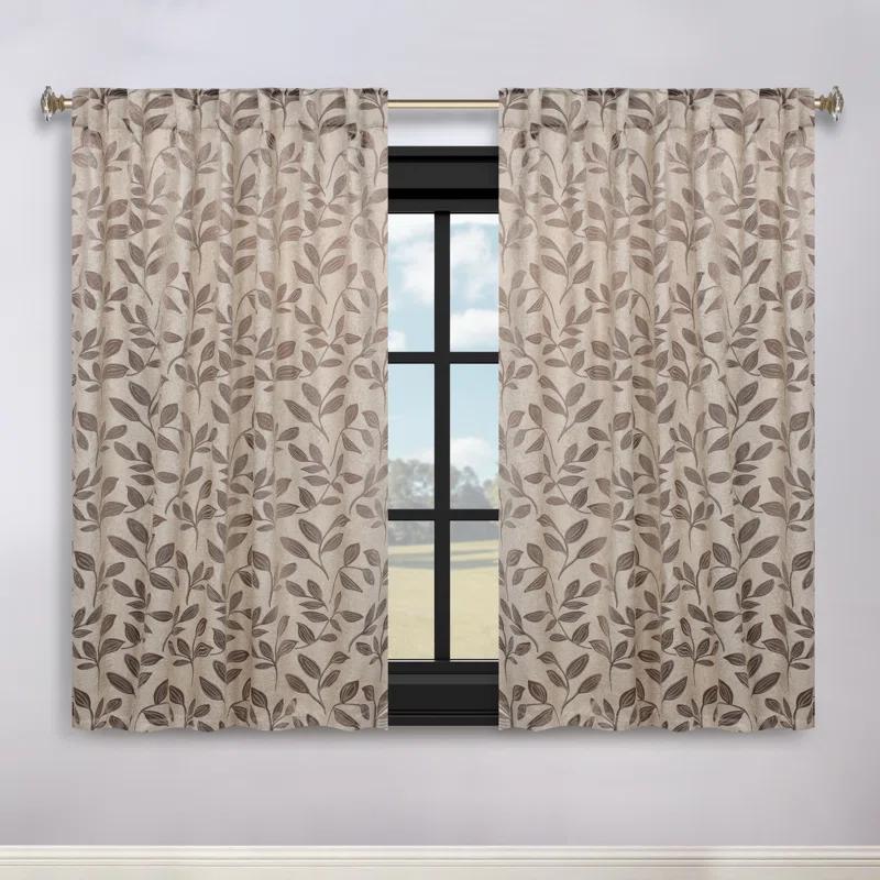 Superior Leaves Machine Washable Room Darkening Blackout Curtains With Back Tabs by Superior (Set of 2)