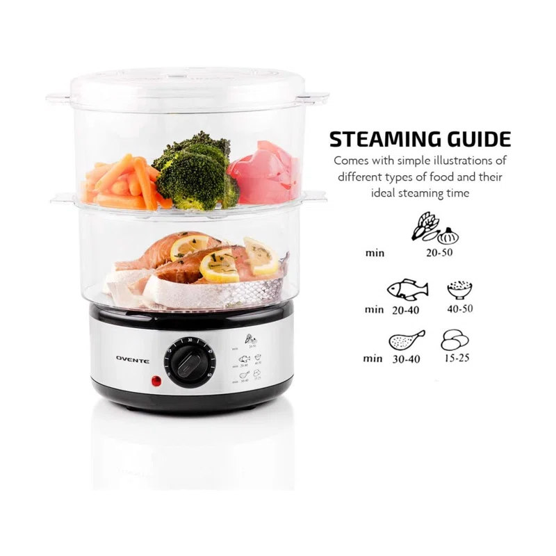 OVENTE 2-Tier Electric Food Steamer 5 Quarts Total Capacity