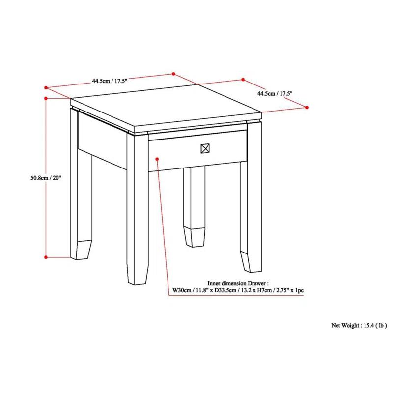 Simpli Home Cosmopolitan 18"W Solid Wood Contemporary Square End Table with Drawer