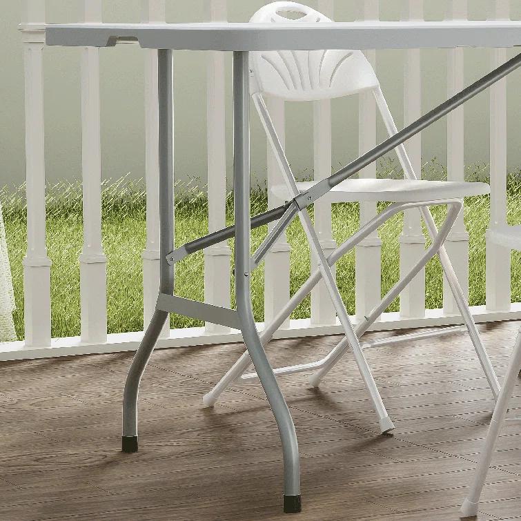 Bring Home Furniture 8Ft Heavy Duty Folding Table, Indoor Outdoor Portable Plastic Picnic Desk with Steel Legs and Handle