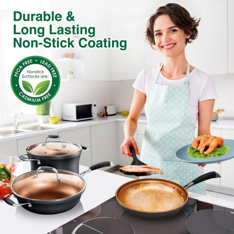NutriChef 14 - Piece Non-Stick Aluminum Cookware Set