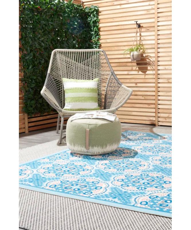 Floral Blue Outdoor Area Rug