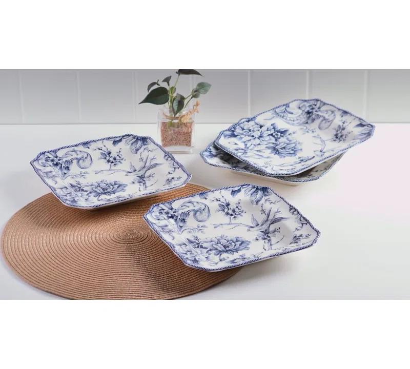 222 Fifth 222 Fifth Brittany 12-Piece Porcelain Dinnerware Set - Service For 4, Plate & Bowl Set