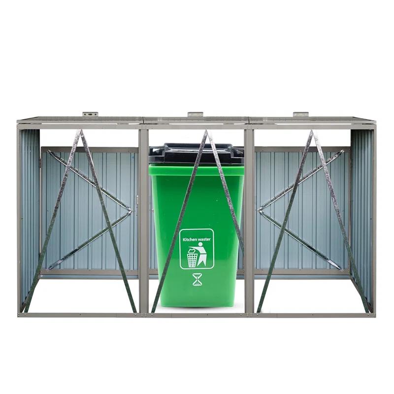 Alxfarton Garbage Bin Shed Stores 3 Trash Cans Metal Outdoor Bin Shed For Garbage Storage