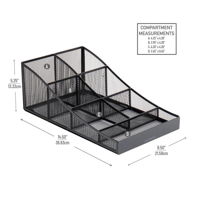 Mind Reader Mind Reader Cup and Condiment Station, Countertop Organizer, Coffee Bar, Kitchen, Metal Mesh, 8.5"L x 14.5"W x 5.25"H