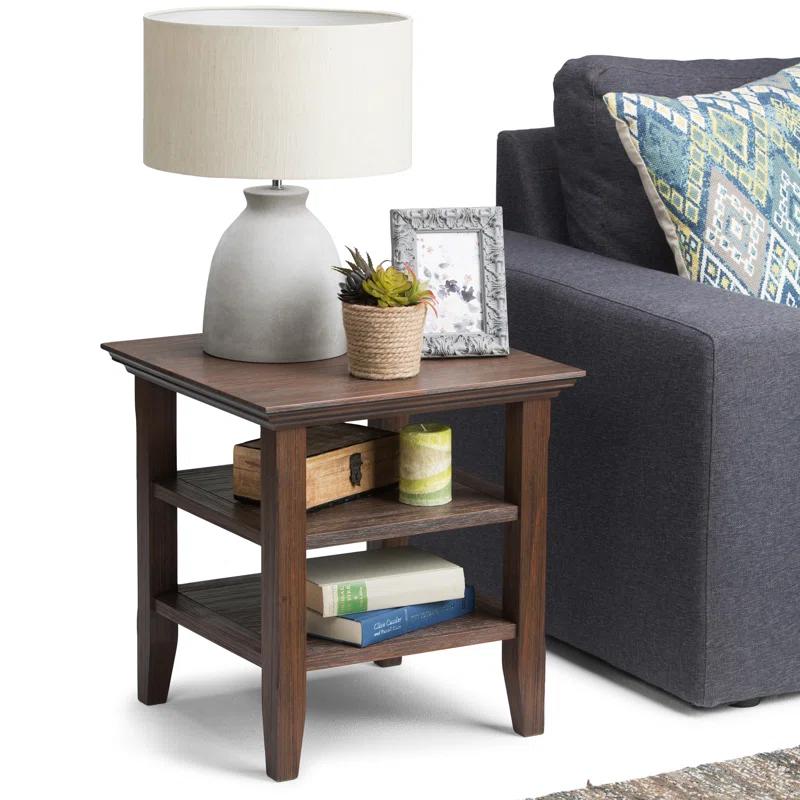 Simpli Home Acadian Solid Wood Transitional Table with Open Shelves