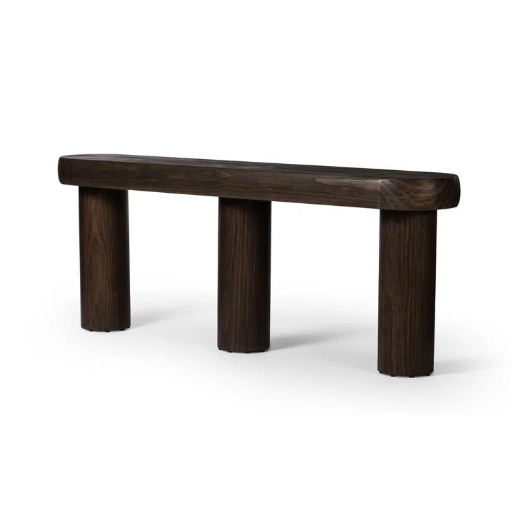 Sienna Brown Pine Oval Console Table with Rounded Edges