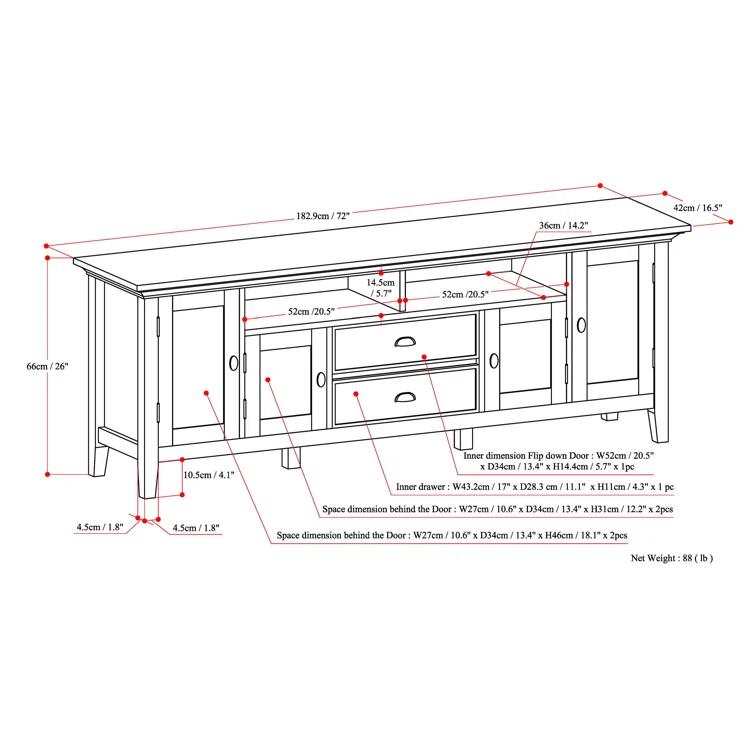 Simpli Home Redmond 72"W Solid Wood TV Stand for TVs up to 80" with Storage Cabinets
