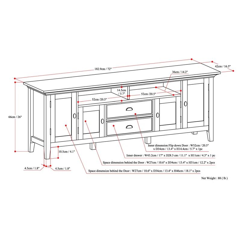 Simpli Home Redmond 72"W Solid Wood TV Stand for TVs up to 80" with Storage Cabinets