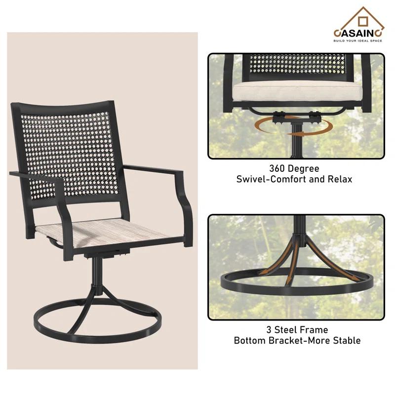 CASAINC Outdoor Iron Frame Swivel Dining Chair with Cushions (Set of 2)