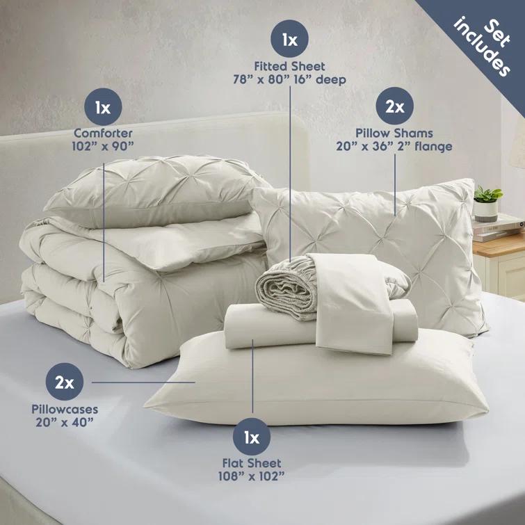 Nestl Bed-in-A-Bag Pleated Comforter Set with Bed Sheets