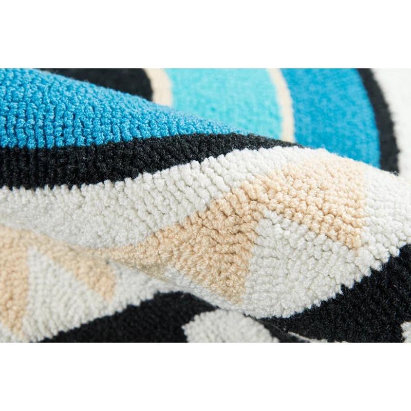 Dakota Fields Novelty Huxton Hand Hooked Polyester Area Rug in Multicolor Blue