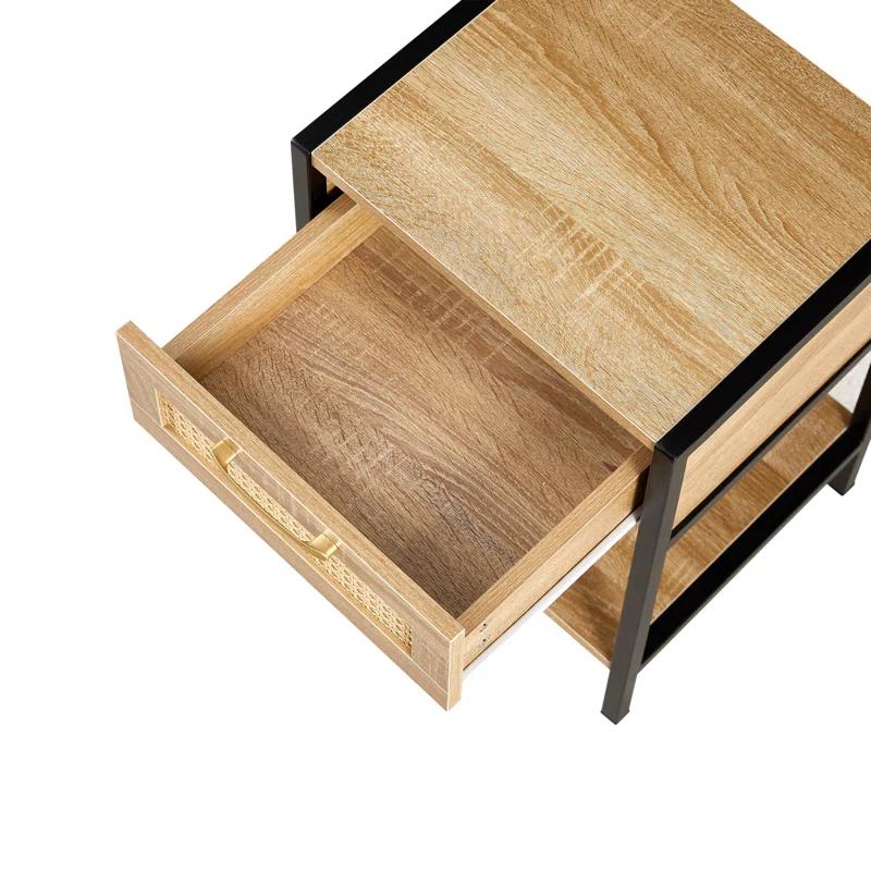 Bay Isle Home™ 15.74" Rattan End Table With  Drawer, Modern Nightstand, Metal Legs,Side Table For Living Room, Bedroom(1 Pc)