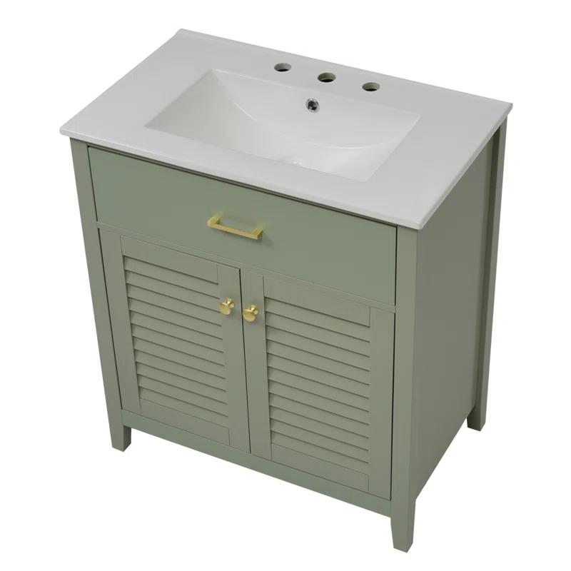 HLILish 30-Inch Bathroom Vanity With Ceramic Sink Combination, Ample Storage - Features 1 Pullout And Multifunctional Shelf Dividers