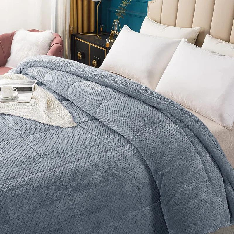 Kasentex Microfiber Reversible Comforter Super Ultra Soft Luxury Plush Sherpa, Machine Washable
