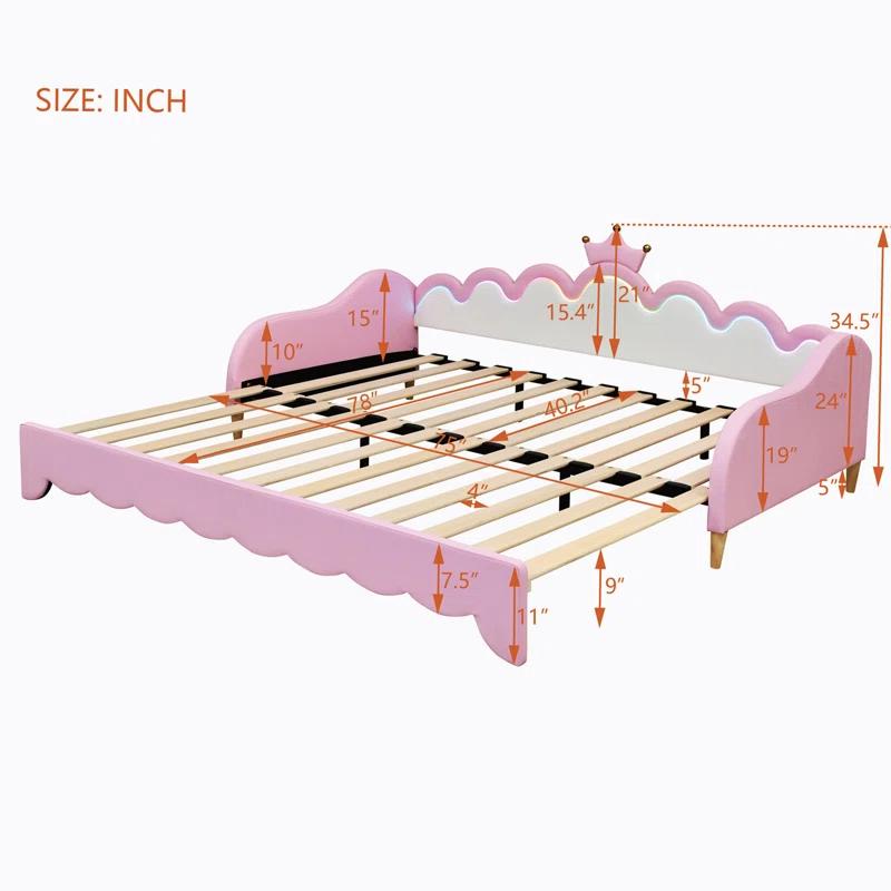 Twin Extending Daybed with LED Lights, Modern Upholstered Princess Daybed