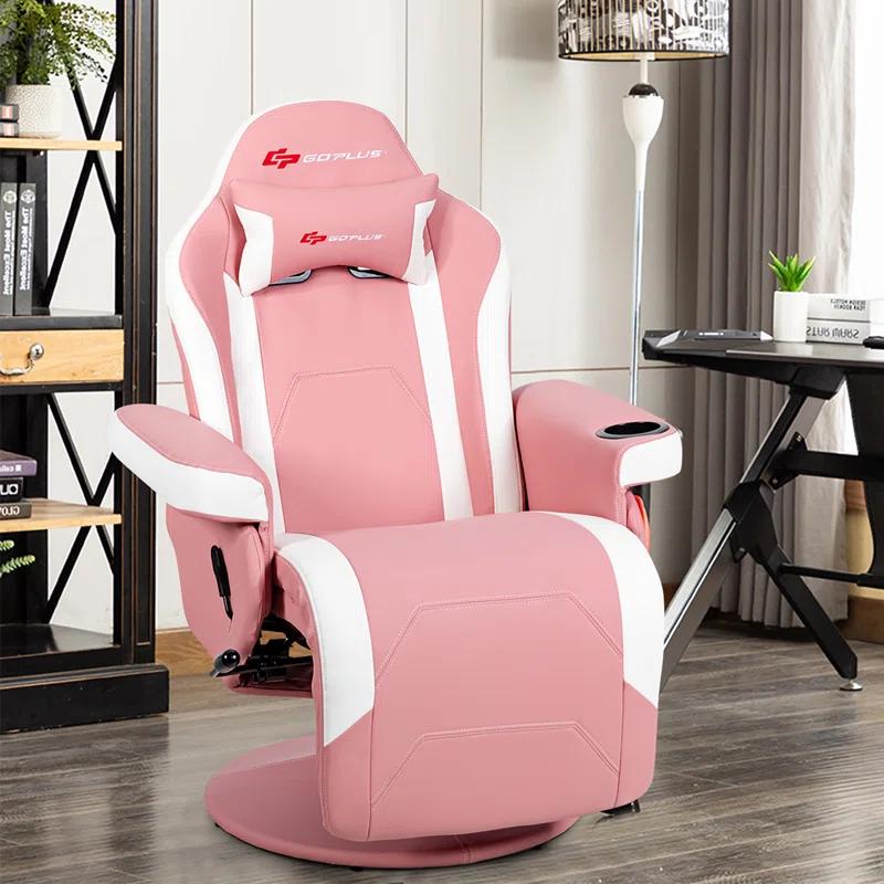 Costway Costway Goplus Reclining PC & Racing Game Chair with Footrest in Pink