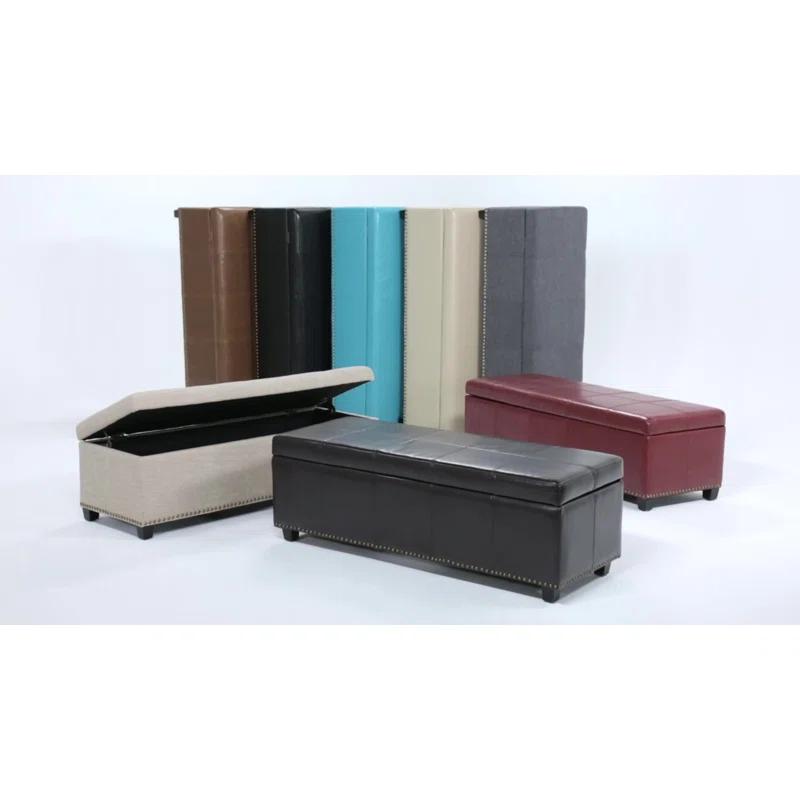 Simpli Home Kingsley 48"W Upholstered Storage Ottoman with Lift-Top Lid, Nailhead Trim, and Stitching Detail