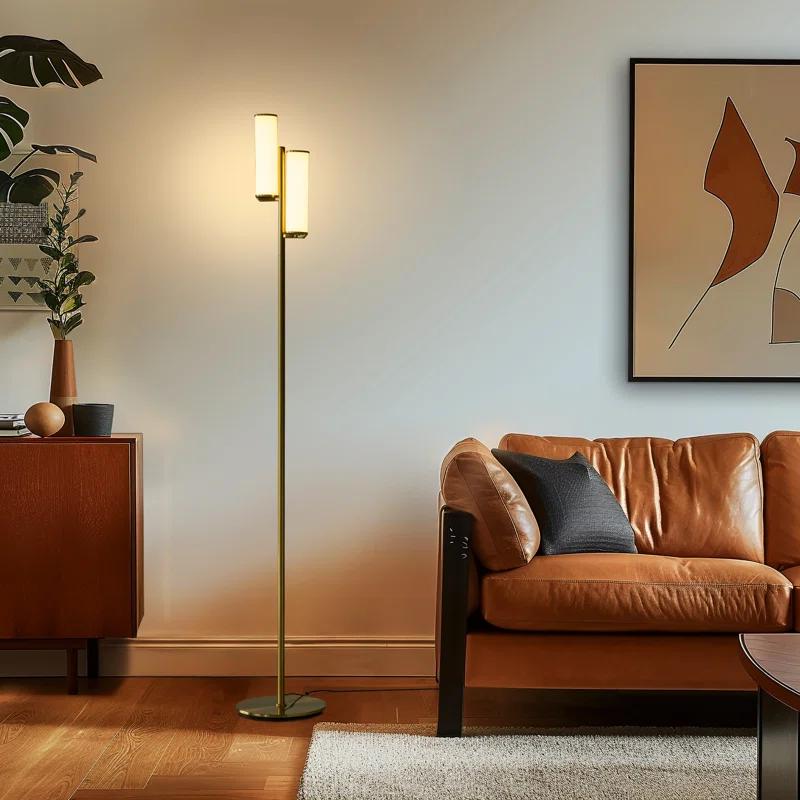 Brightech Gemini 64 in. Industrial 2-Light 3-Way Dimming LED Floor Lamp with 2 Glass Cylinder Shades