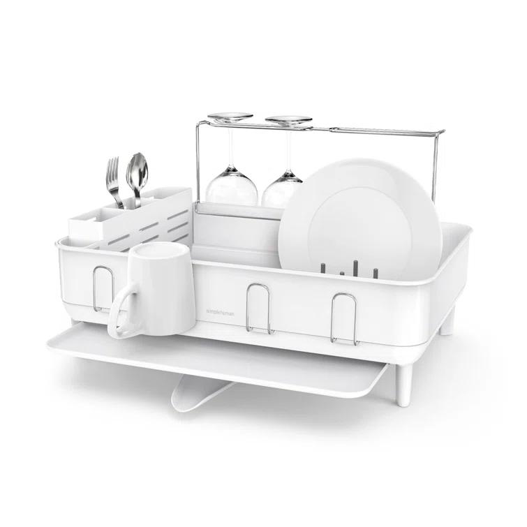Simplehuman Kitchen Dish Drying Rack, White Steel